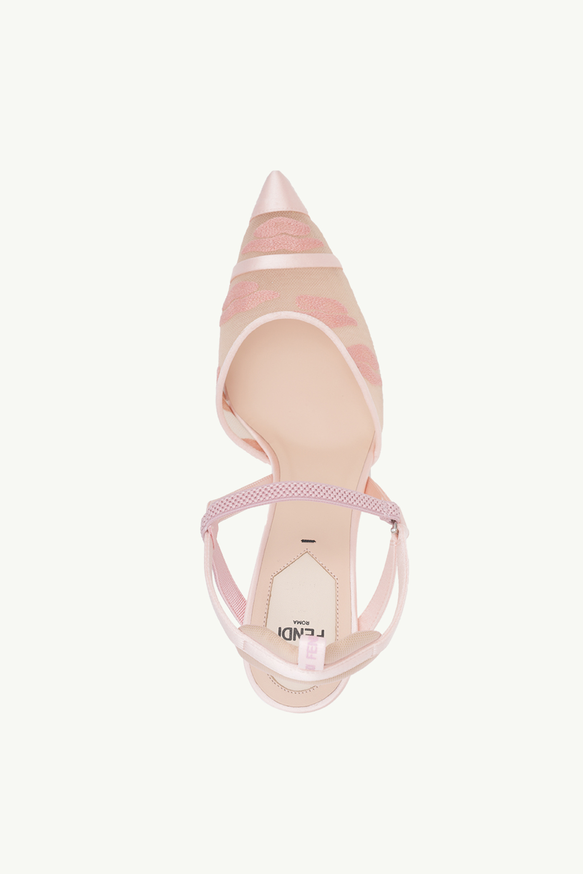 FENDI Women Colibri Lite Slingback Pumps 85mm in Pale Pink Micro Mesh x Satin with Tulle Embroidery 3