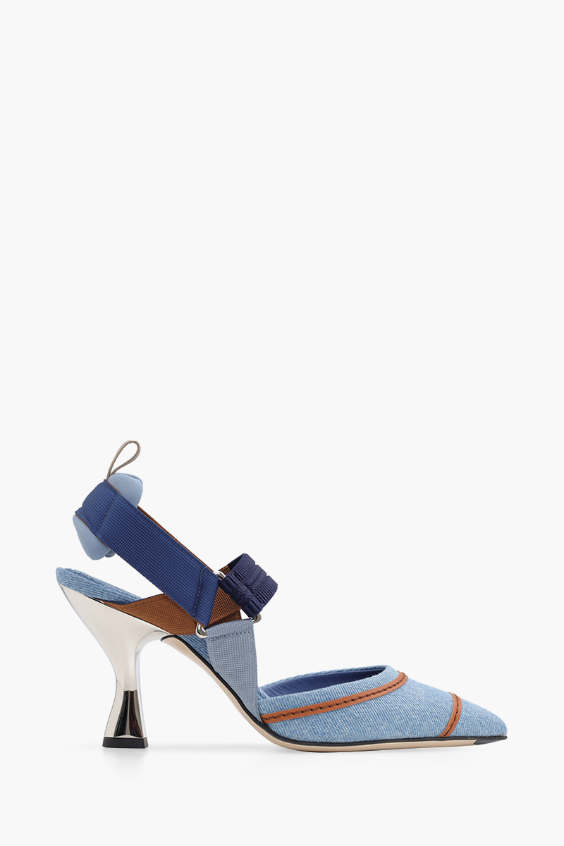 FENDI Colibri Slingback Pumps 85mm in Blue Multicolor Micromesh with FF Vertigo Embroidery 0