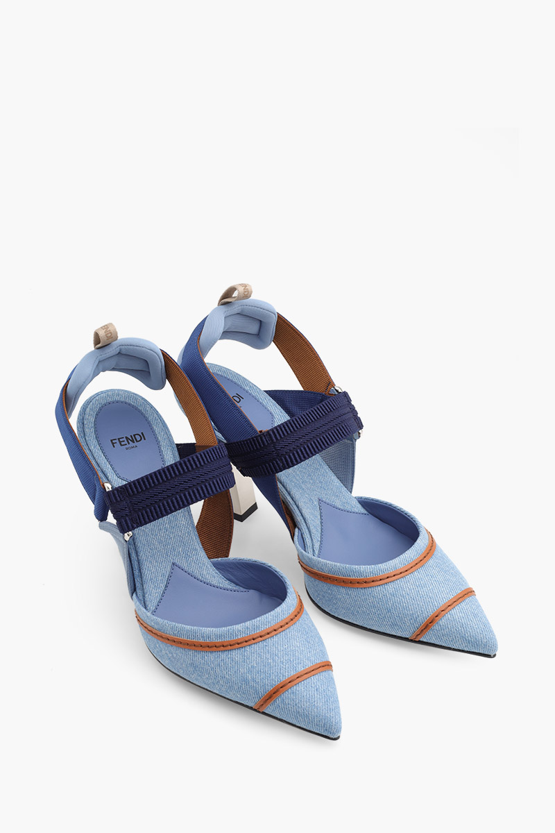 FENDI Colibri Slingback Pumps 85mm in Blue Multicolor Micromesh with FF Vertigo Embroidery 1