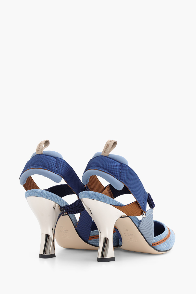 FENDI Colibri Slingback Pumps 85mm in Blue Multicolor Micromesh with FF Vertigo Embroidery 2