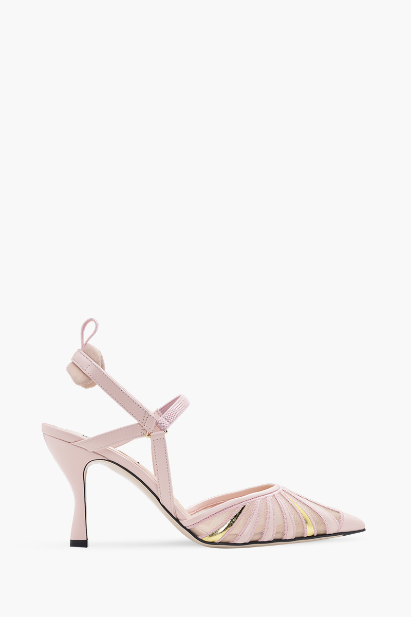 FENDI Women Colibri Lite Geometric Motif Slingback Pumps 85mm in Pink/Nude Leather x Mesh 0