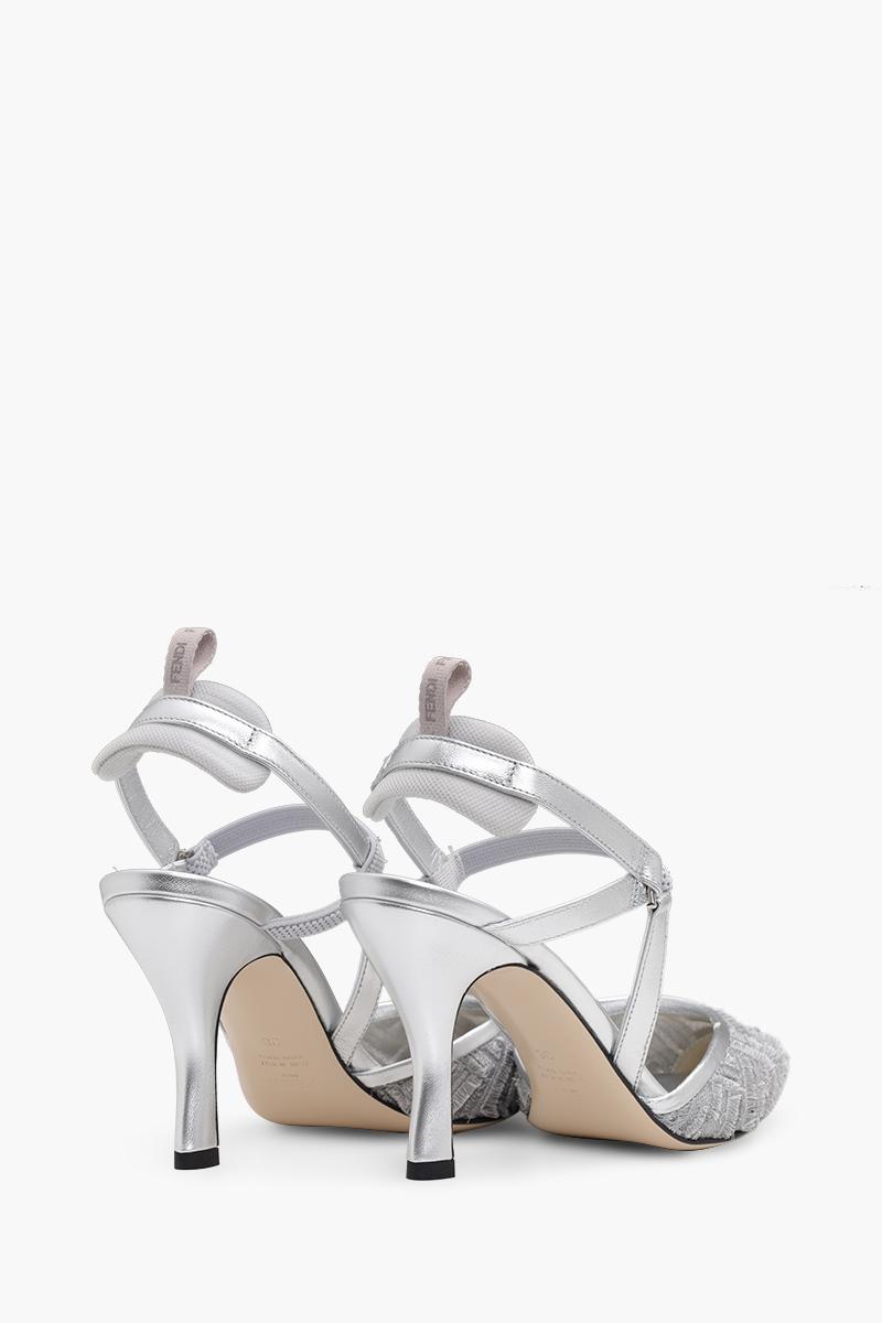 FENDI Women Colibri Lite Slingback Pumps 85mm in Silver Micro Mesh with Fringed FF Pattern 2