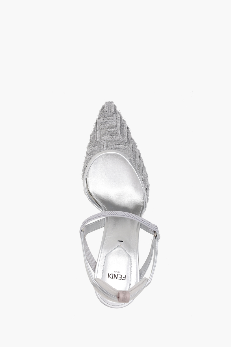 FENDI Women Colibri Lite Slingback Pumps 85mm in Silver Micro Mesh with Fringed FF Pattern 3