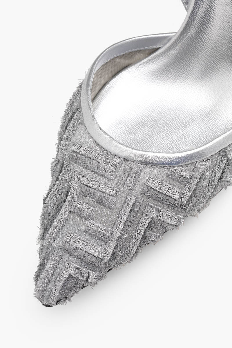 FENDI Women Colibri Lite Slingback Pumps 85mm in Silver Micro Mesh with Fringed FF Pattern 4