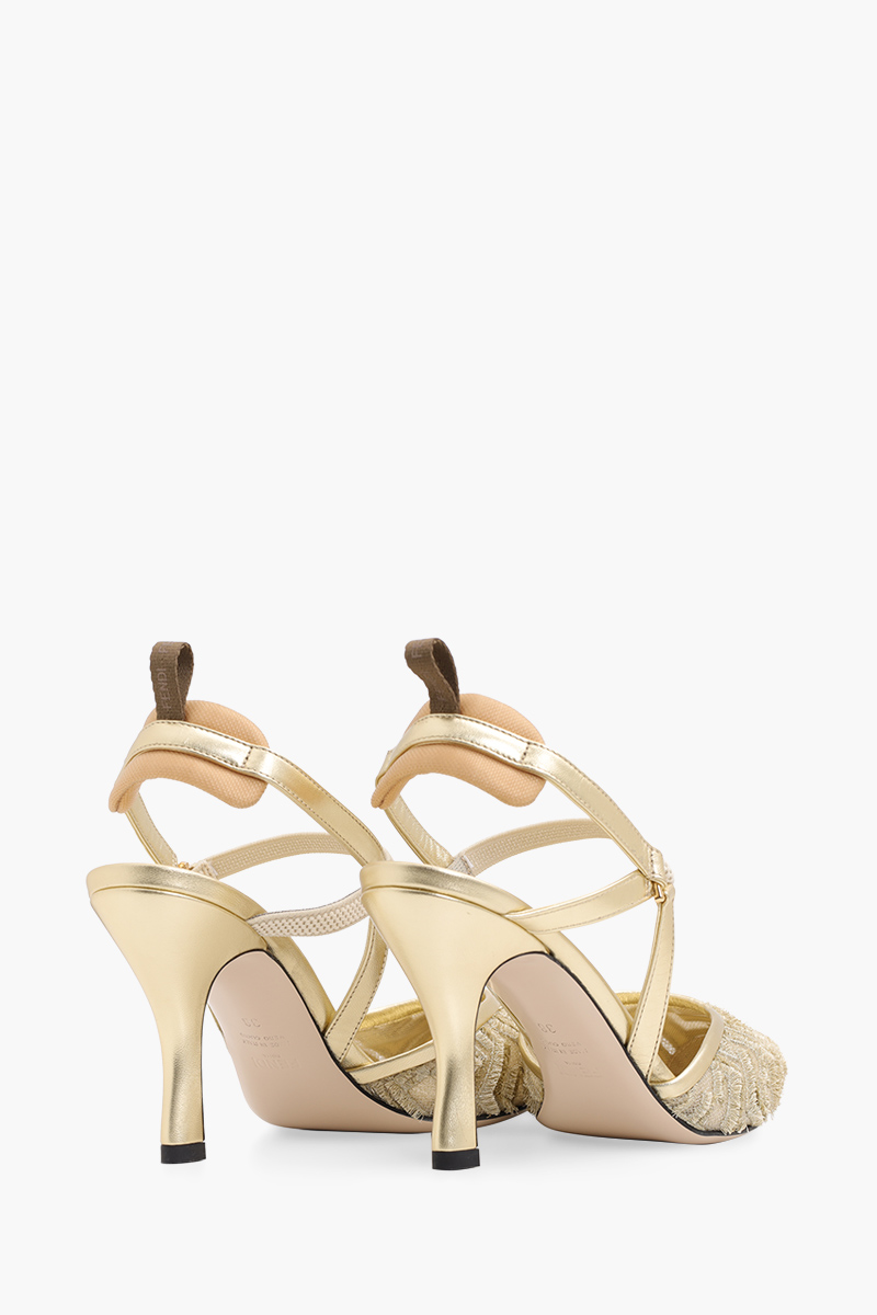 FENDI Women Colibri Lite Slingback Pumps 85mm in Gold Micro Mesh with Fringed FF Pattern 2