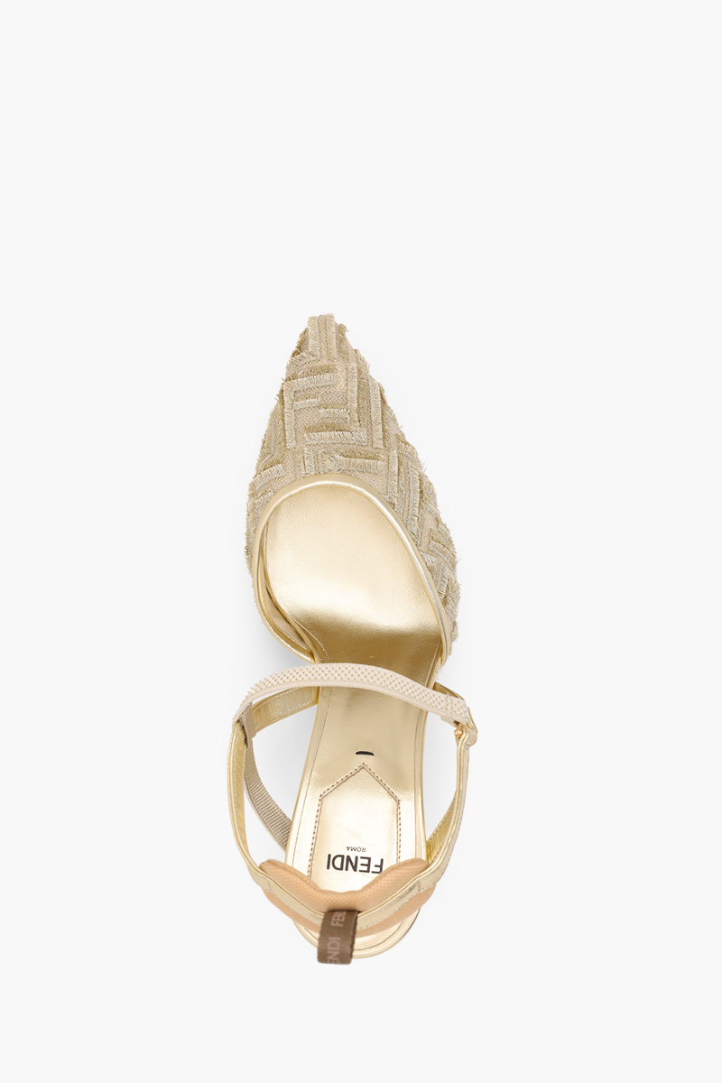 FENDI Women Colibri Lite Slingback Pumps 85mm in Gold Micro Mesh with Fringed FF Pattern 3