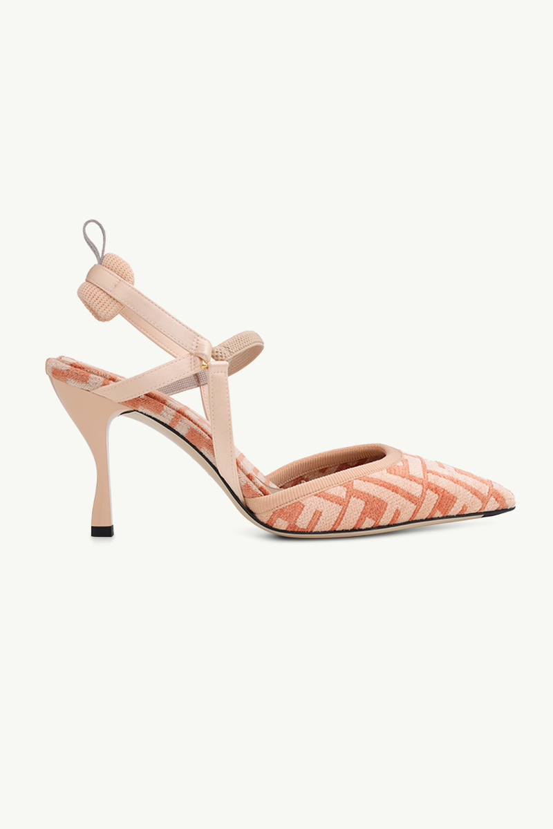 FENDI Women Colibri Lite Chenille Slingback Pumps 85mm in Orange/Pale Pink FF Logo Pattern 0