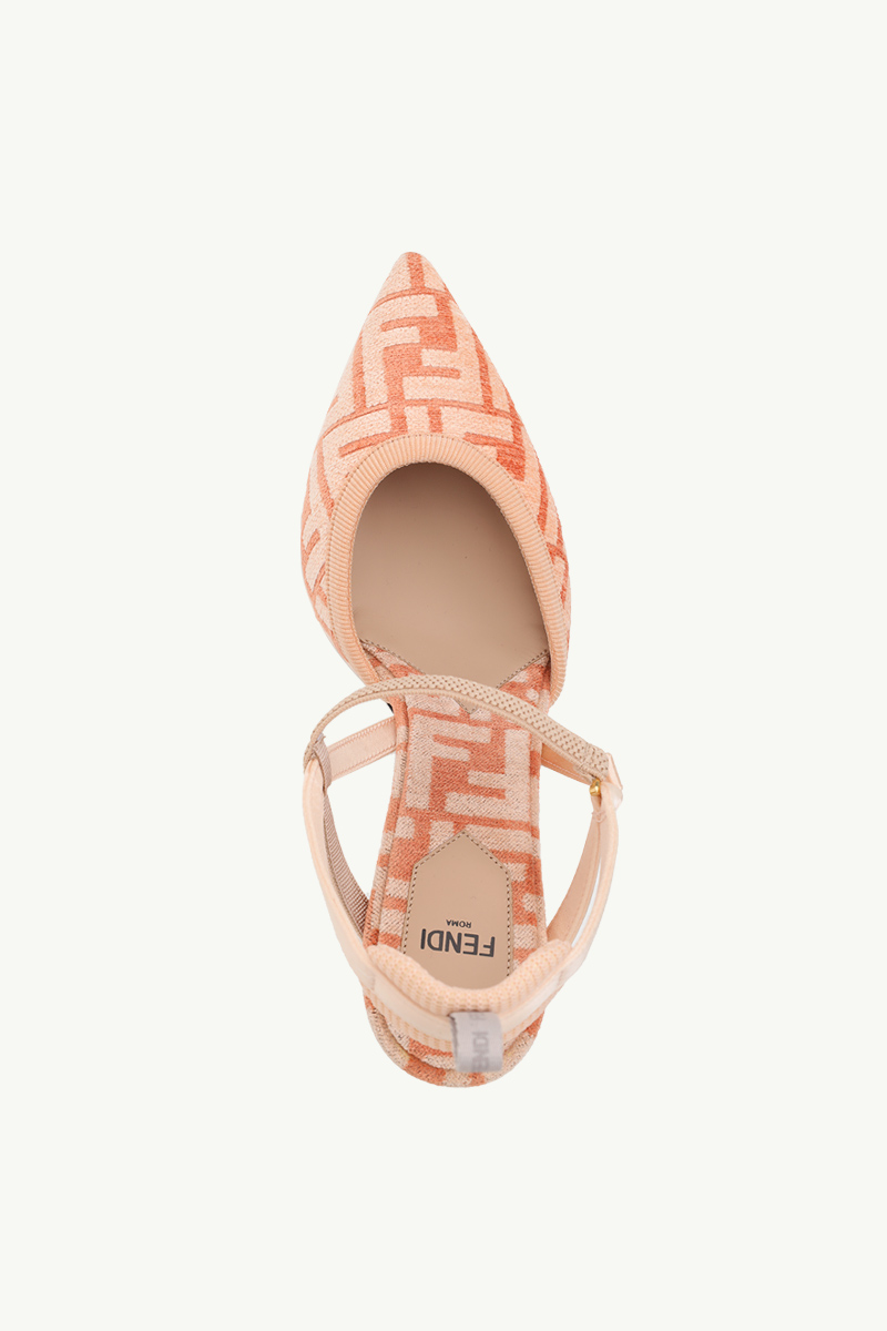 FENDI Women Colibri Lite Chenille Slingback Pumps 85mm in Orange/Pale Pink FF Logo Pattern 3