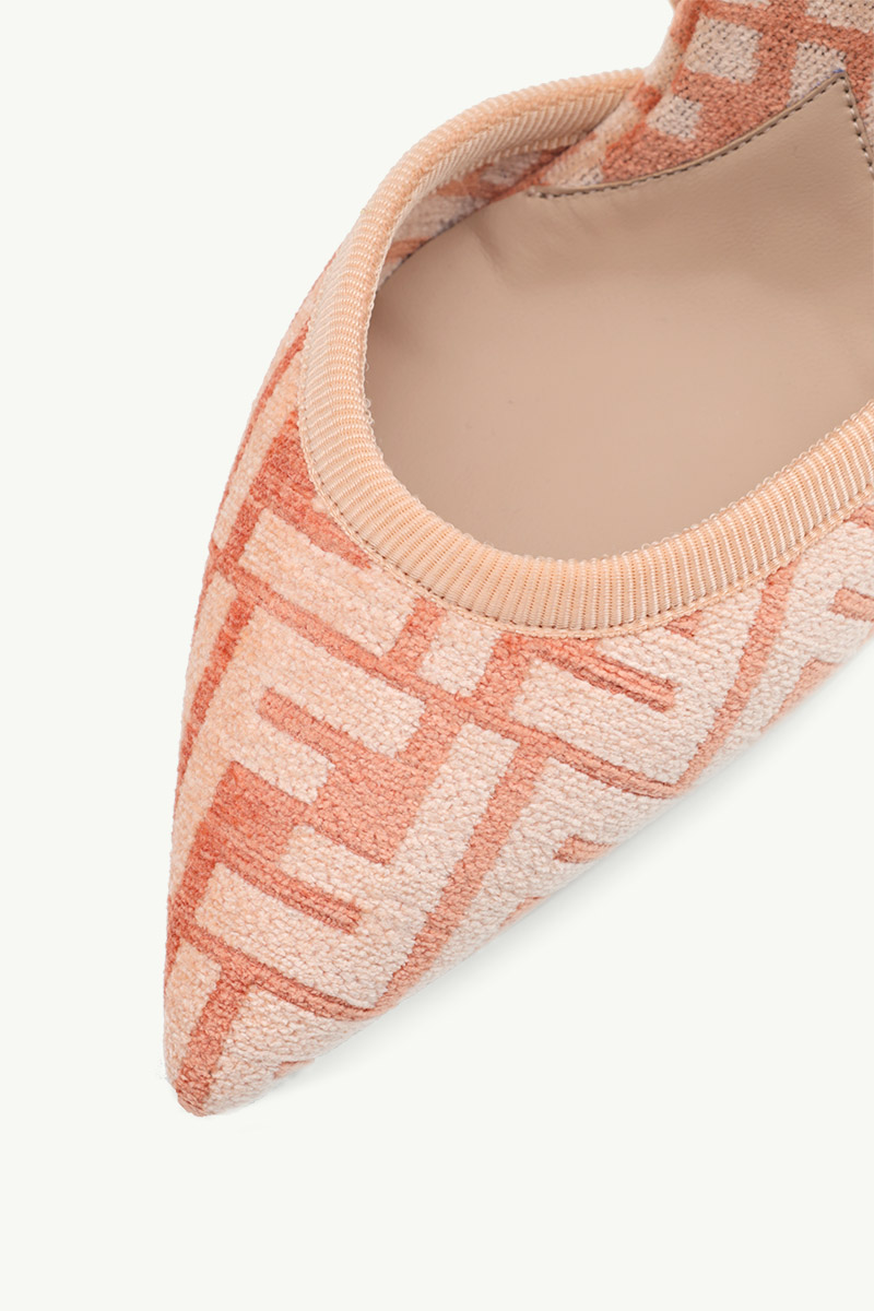 FENDI Women Colibri Lite Chenille Slingback Pumps 85mm in Orange/Pale Pink FF Logo Pattern 4