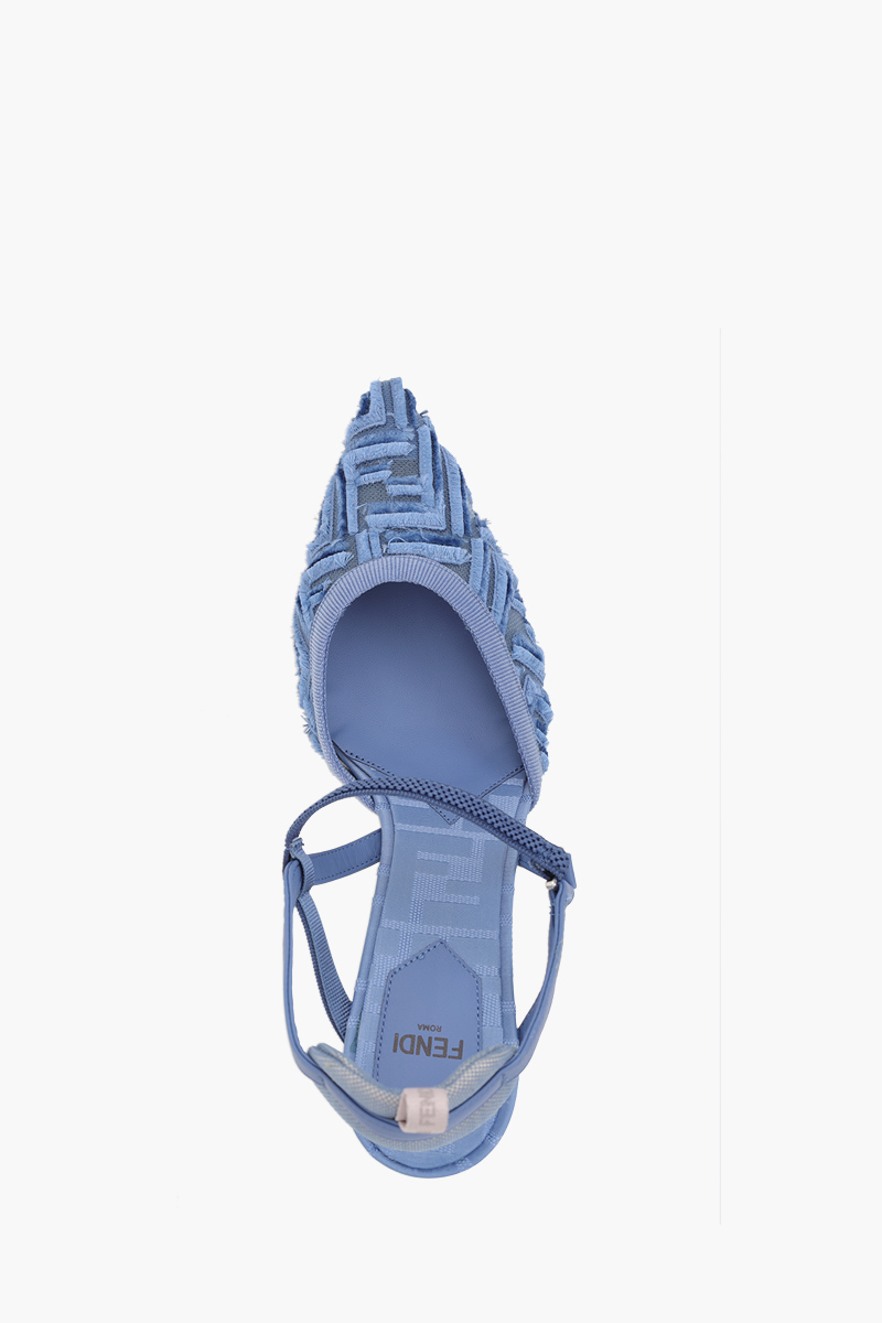 FENDI Women Colibri Lite Slingback Pumps 85mm in Blue Micro Mesh with Fringed FF Pattern 3