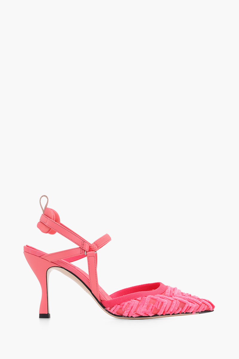 FENDI Women Colibri Lite Slingback Pumps 85mm in Pink Micro Mesh with Fringed FF Pattern 0