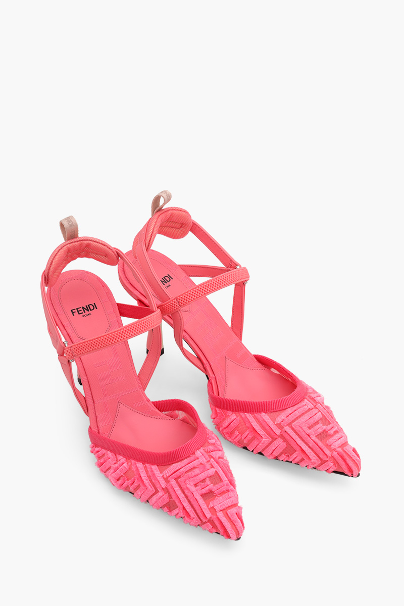 FENDI Women Colibri Lite Slingback Pumps 85mm in Pink Micro Mesh with Fringed FF Pattern 1