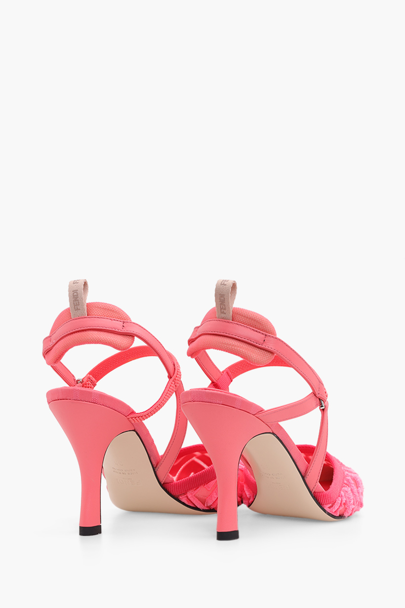 FENDI Women Colibri Lite Slingback Pumps 85mm in Pink Micro Mesh with Fringed FF Pattern 2