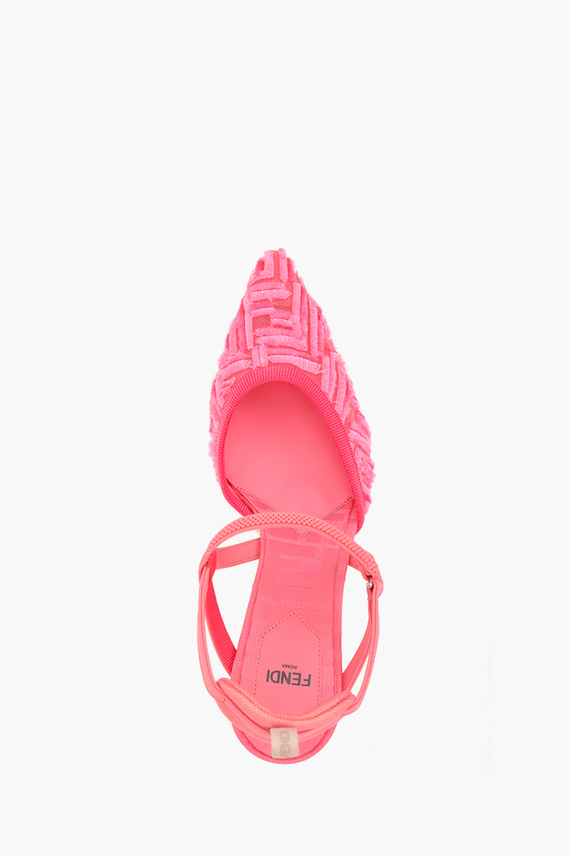 FENDI Women Colibri Lite Slingback Pumps 85mm in Pink Micro Mesh with Fringed FF Pattern 3