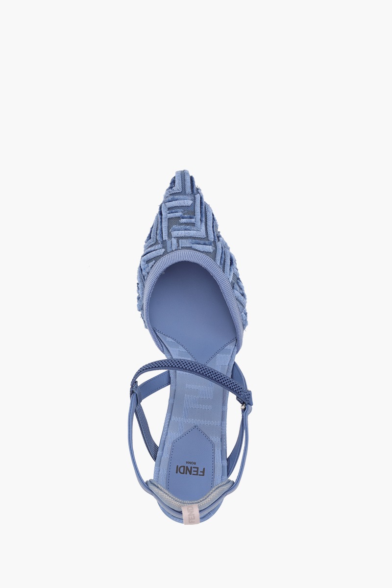 FENDI Women Colibri Lite Slingback Pumps 55mm in Blue Micro Mesh with Fringed FF Pattern 3