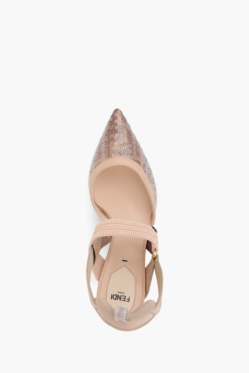 FENDI Colibri Slingback Pumps 85mm in Light Pink/Nude Micromesh FF Motif with Sequin Embroidery 3