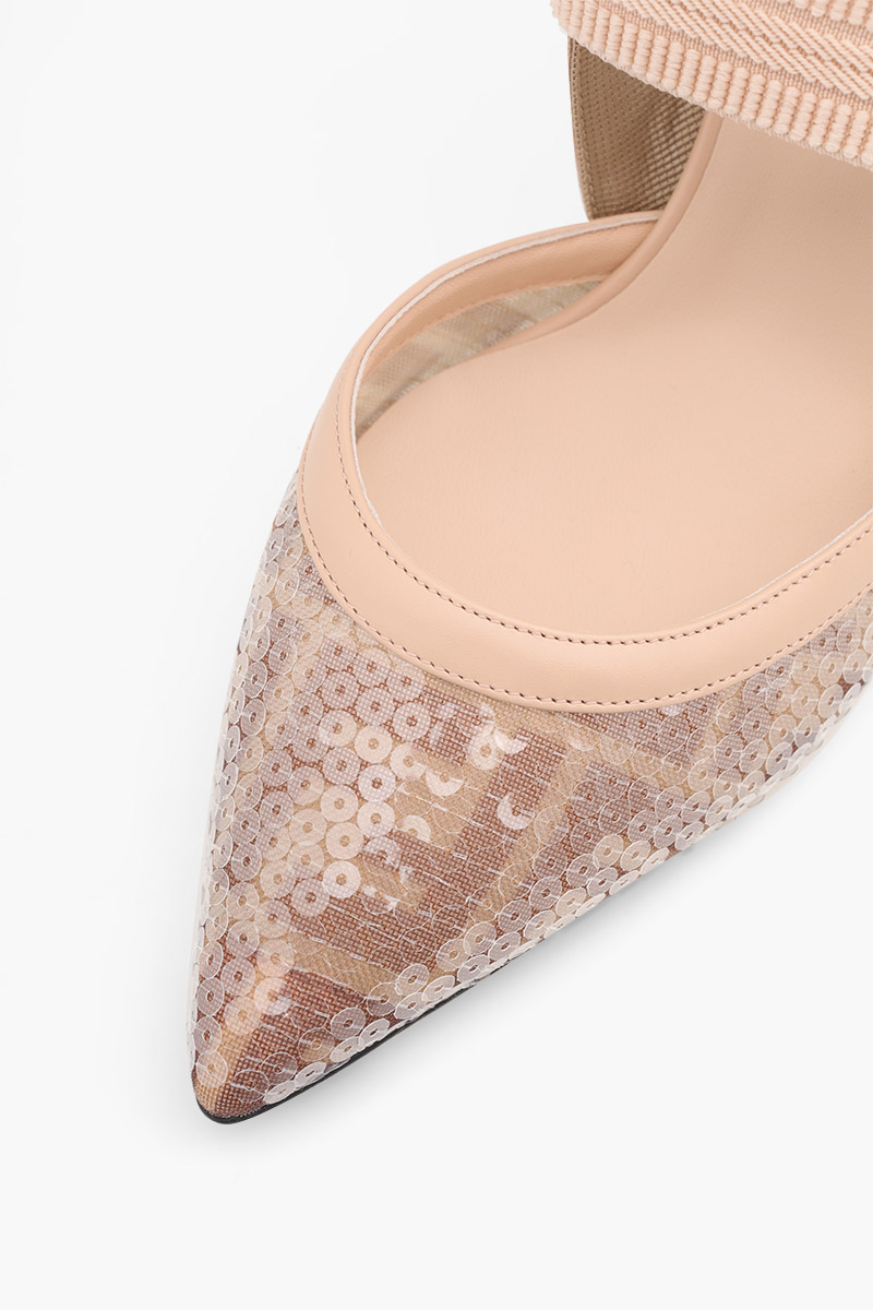 FENDI Colibri Slingback Pumps 85mm in Light Pink/Nude Micromesh FF Motif with Sequin Embroidery 4