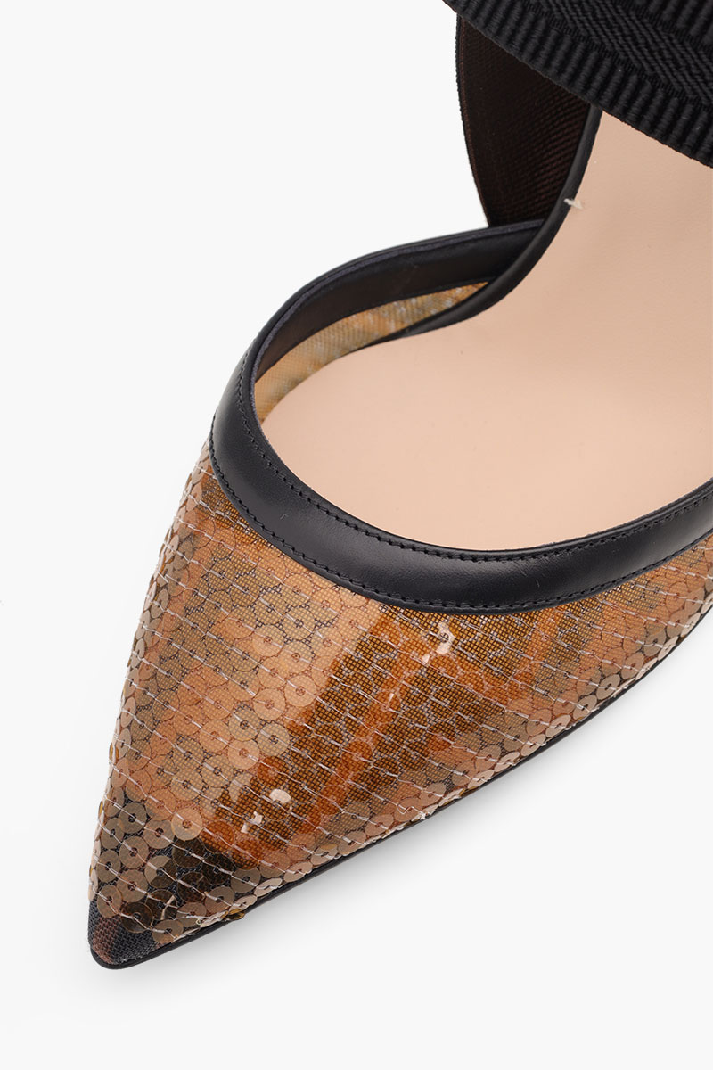 FENDI Colibri Slingback Pumps 85mm in Black/Amber Micromesh FF Motif with Sequin Embroidery 4