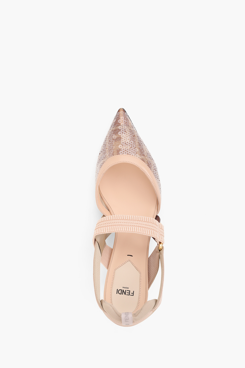 FENDI Colibri Slingback Pumps 55mm in Light Pink/Nude Micromesh FF Motif with Sequin Embroidery 3