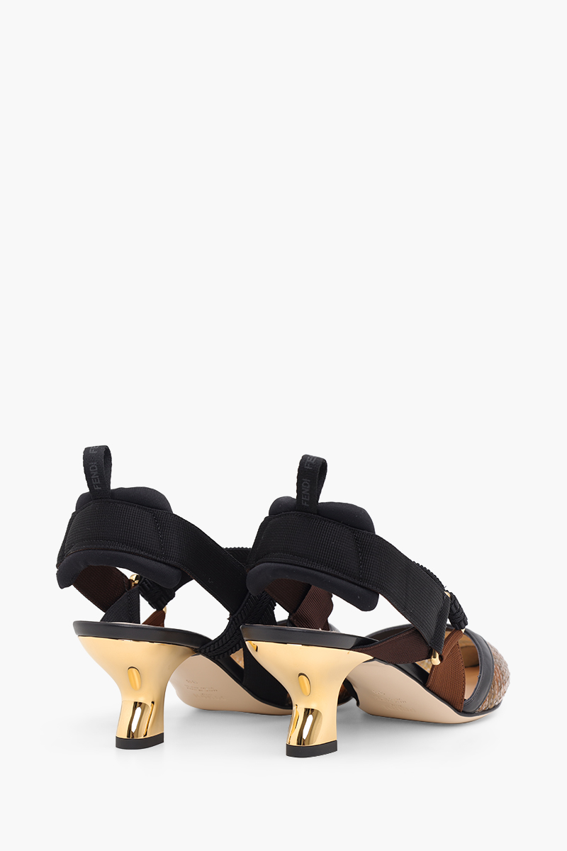 FENDI Colibri Slingback Pumps 55mm in Black/Amber Micromesh FF Motif with Sequin Embroidery 2