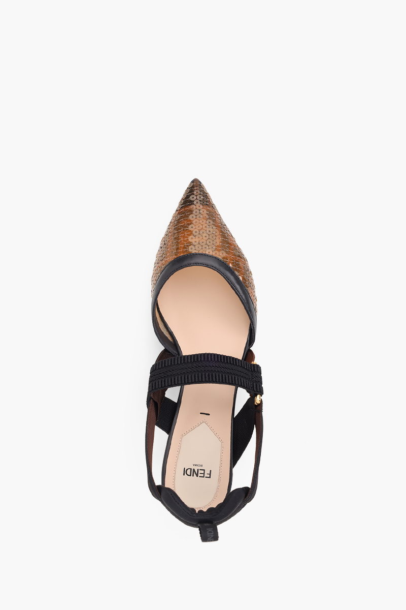 FENDI Colibri Slingback Pumps 55mm in Black/Amber Micromesh FF Motif with Sequin Embroidery 3