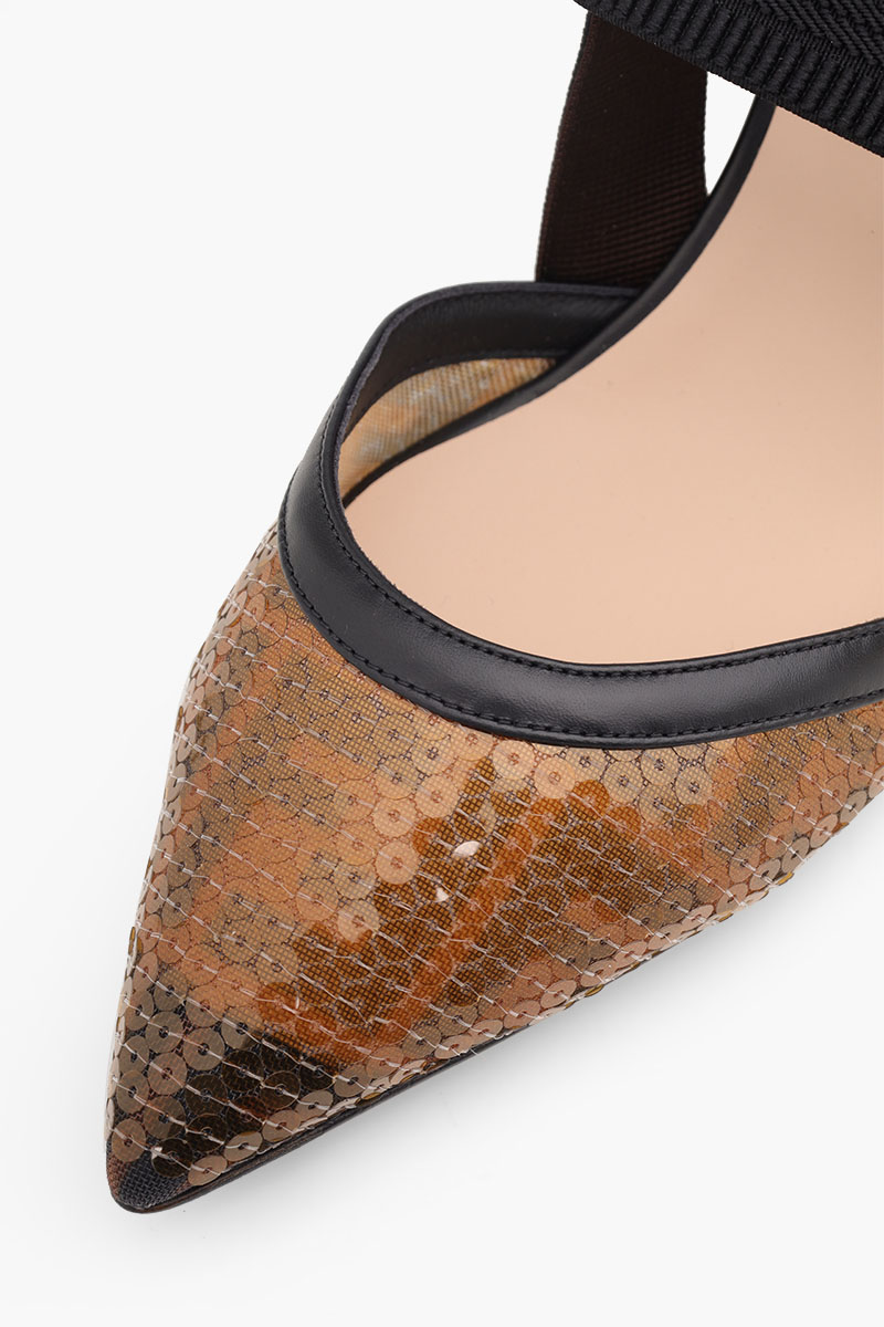 FENDI Colibri Slingback Pumps 55mm in Black/Amber Micromesh FF Motif with Sequin Embroidery 4