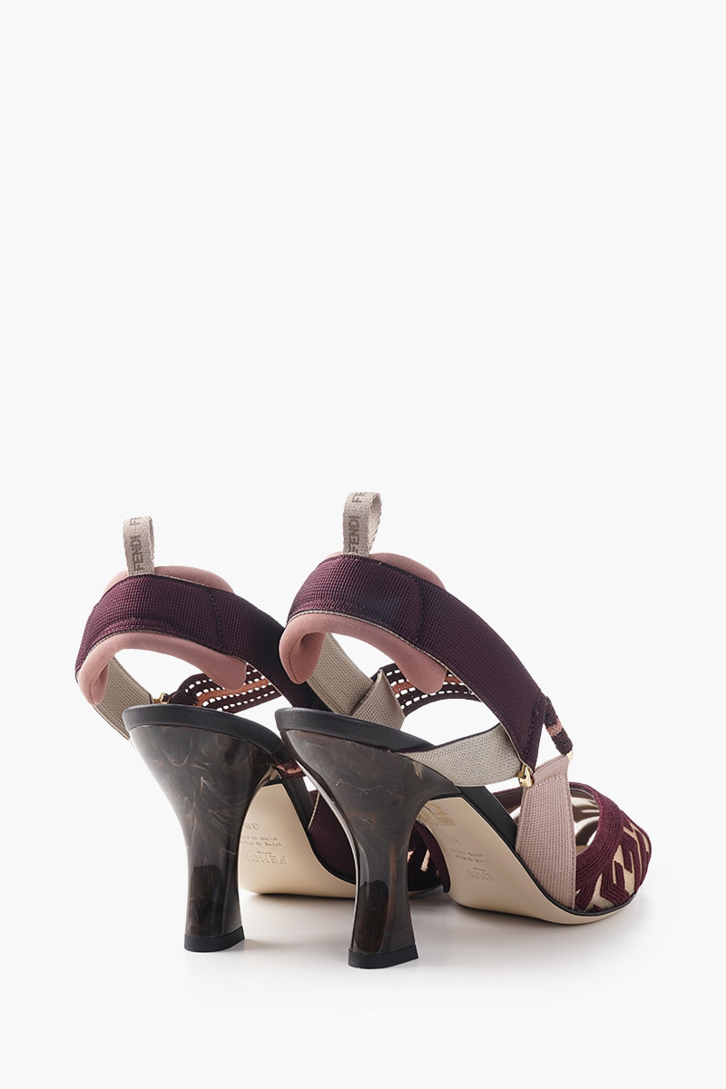 FENDI Women Colibri Slingback 85mm in Burgundy Mesh FF Cornely Embroidery with marble-Effect Resin 1