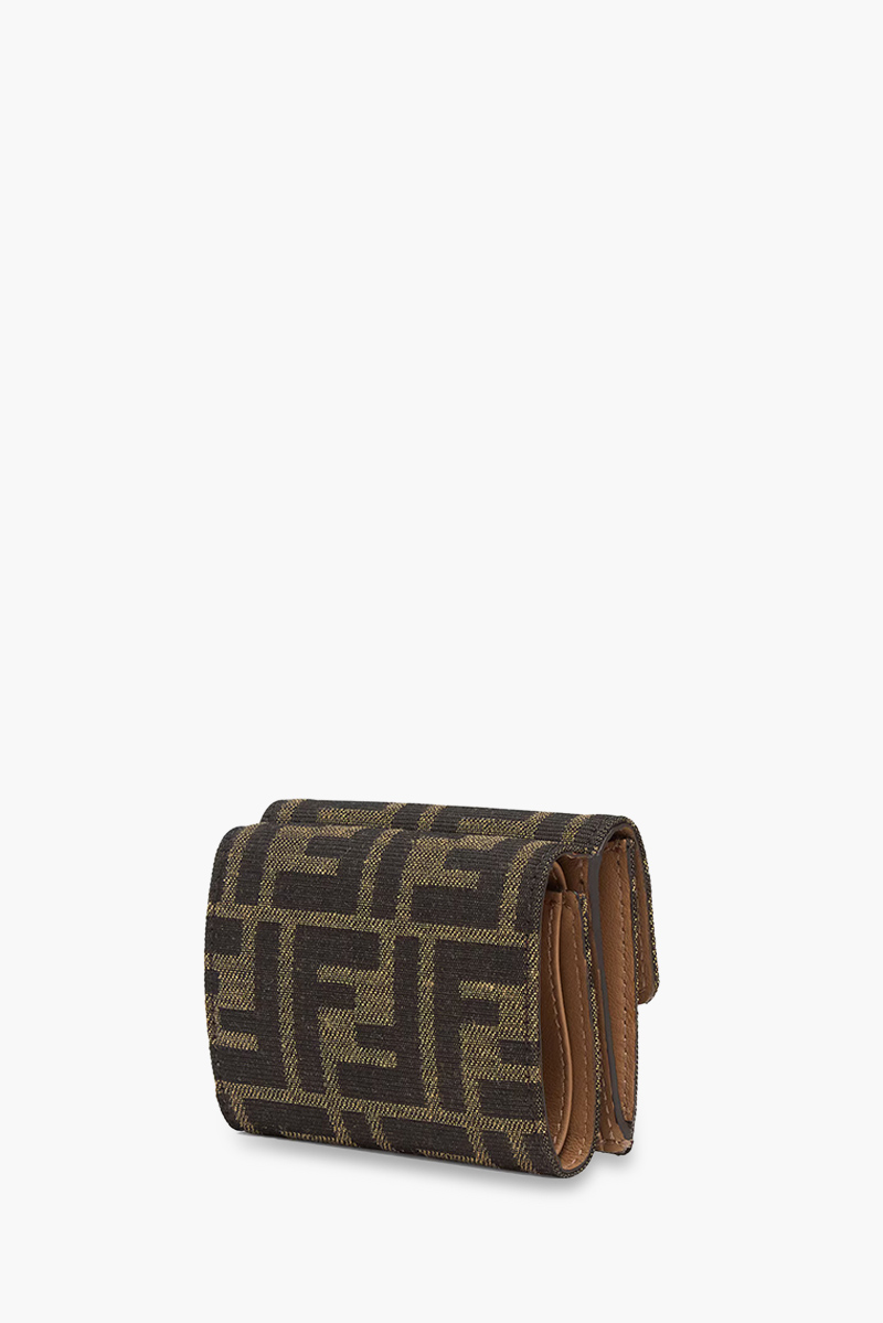 FENDI Micro Trifold Wallet in Brown/Tobacco Jacquard FF Motif 1