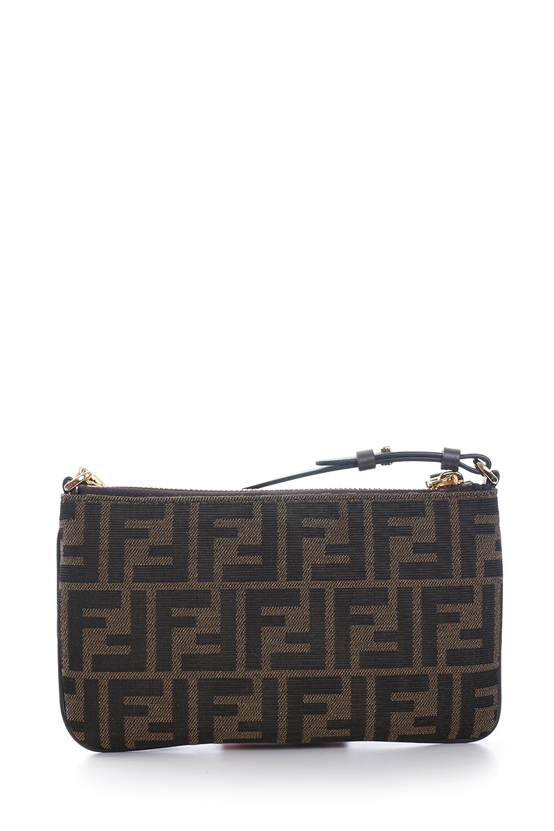 FENDI FF Jacquard Flat Baguette Pouch in Tobacco Brown Fabric 2
