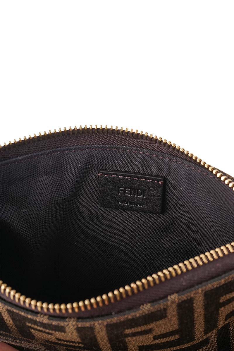 FENDI FF Jacquard Flat Baguette Pouch in Tobacco Brown Fabric 3