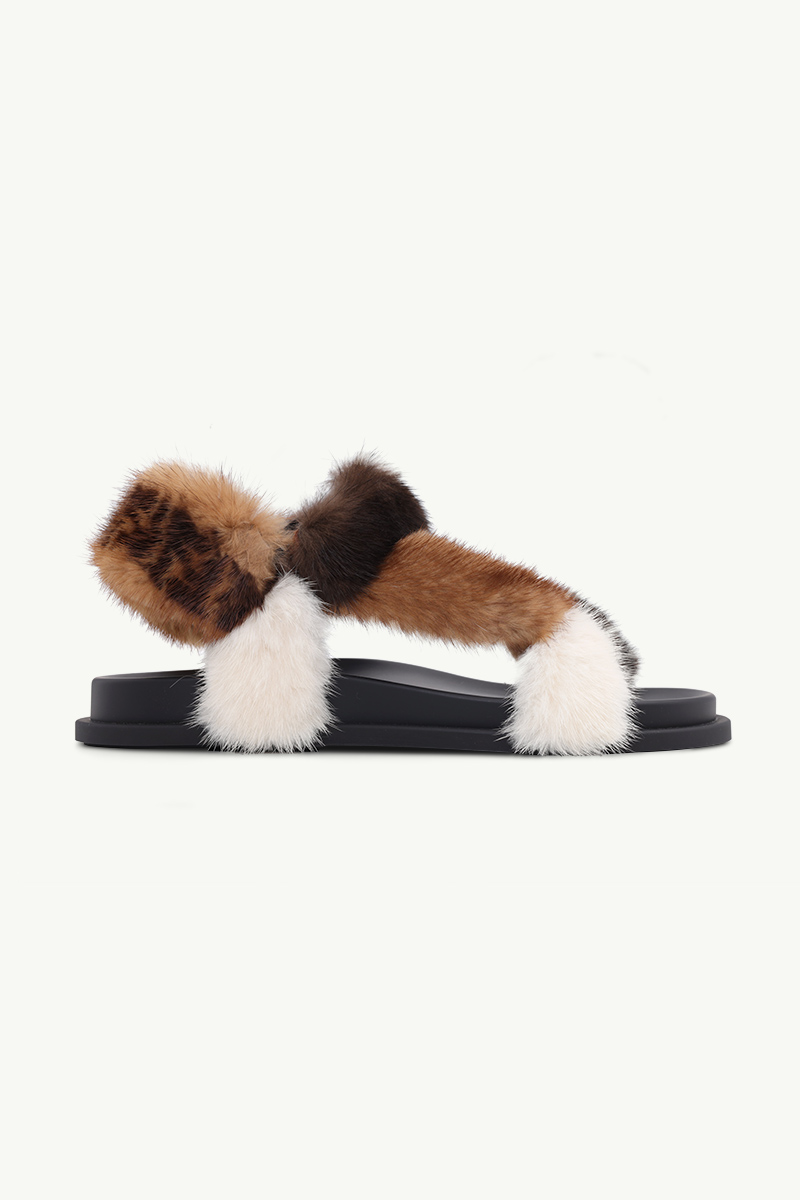 FENDI Women Feel Flat Sandals in Brown/Beige/White  Mink with FF Ankle Strap 0