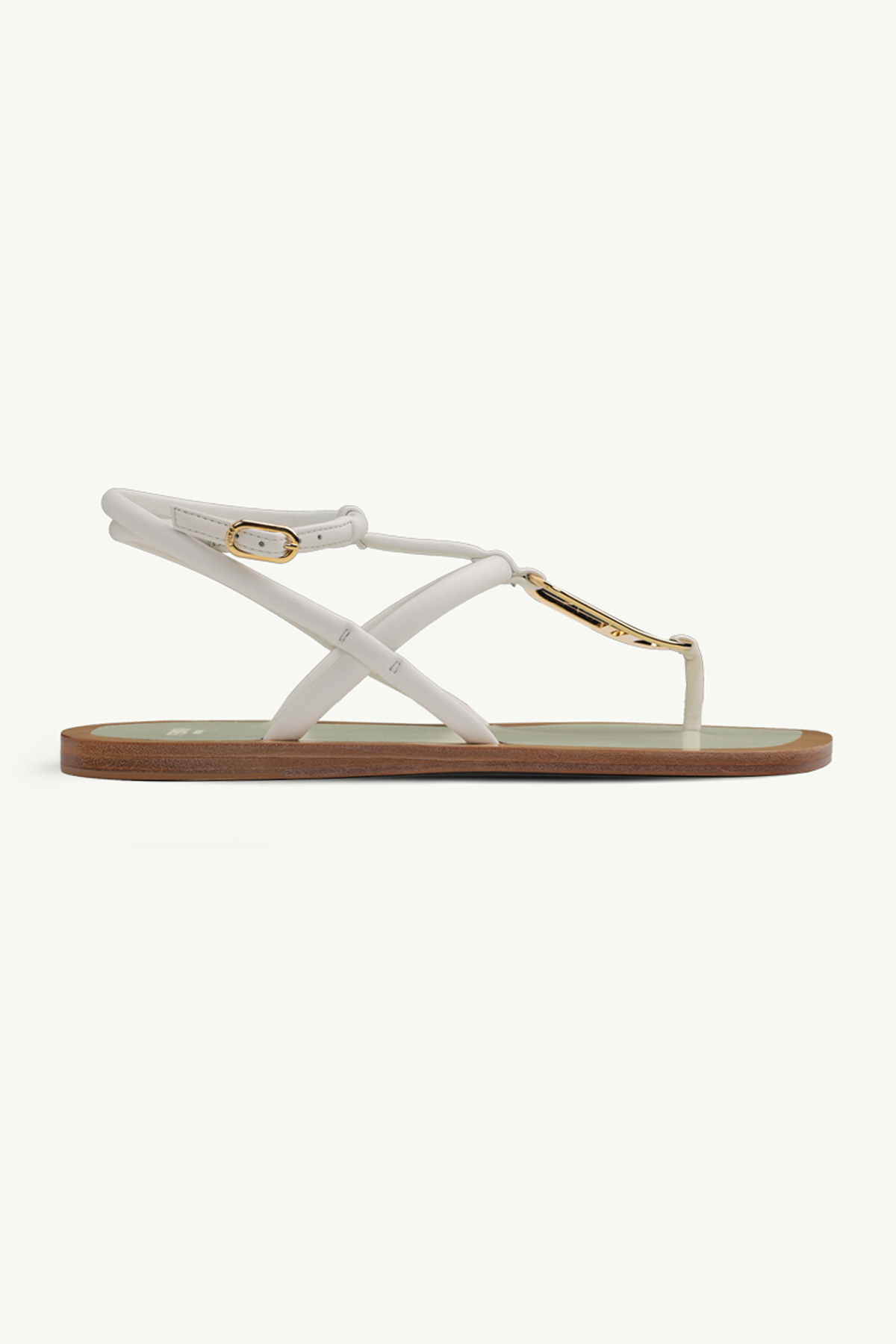 FENDI Women O’Lock Ankle Strap Thong Sandals in White Nappa Leather 0