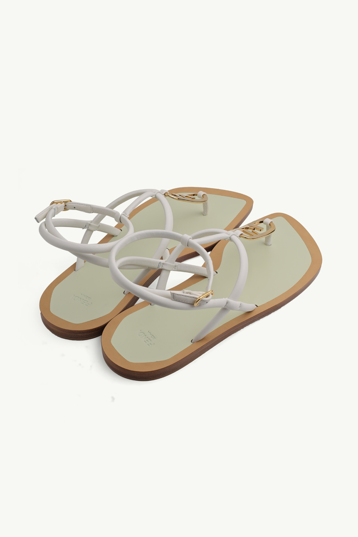 FENDI Women O’Lock Ankle Strap Thong Sandals in White Nappa Leather 2