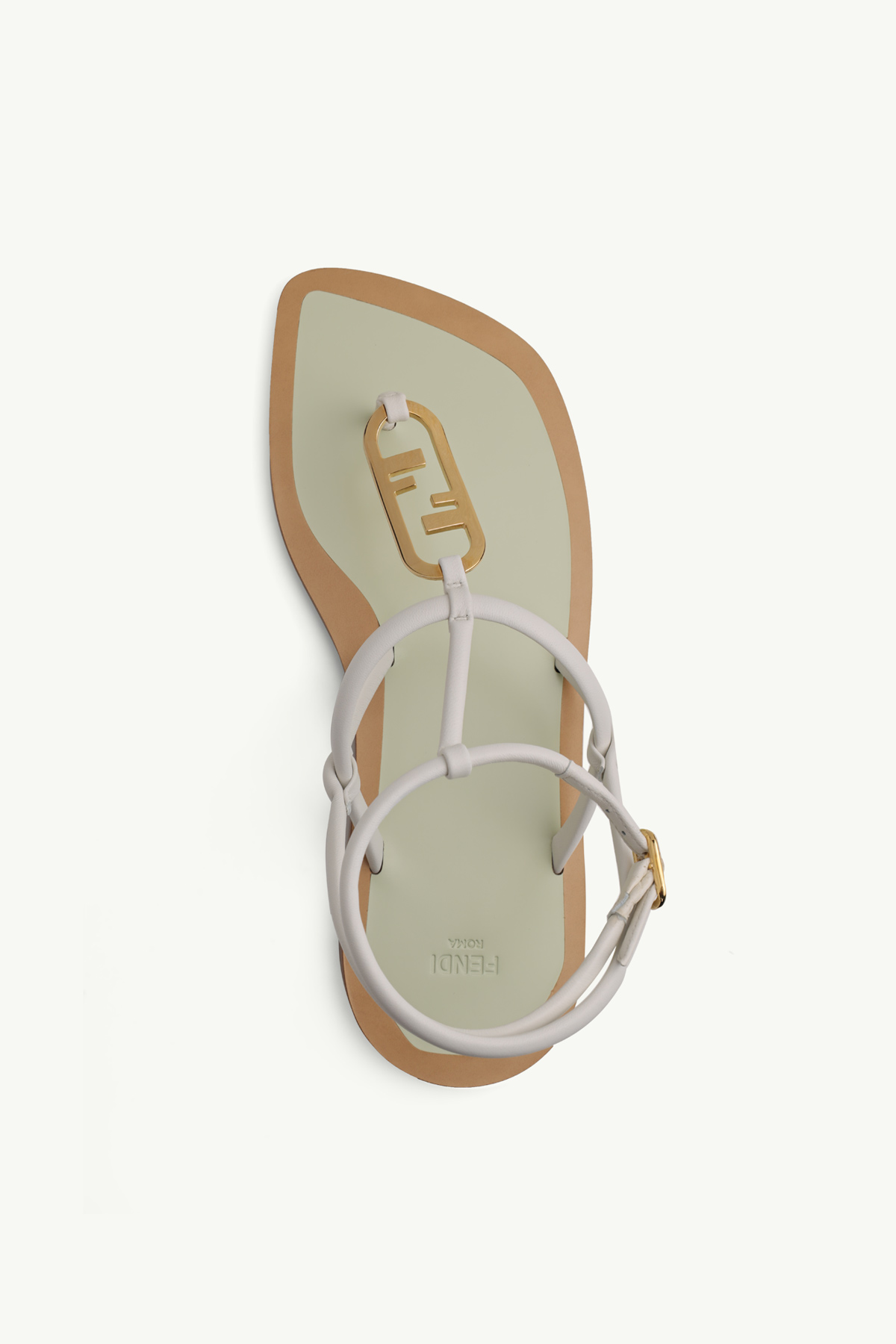 FENDI Women O’Lock Ankle Strap Thong Sandals in White Nappa Leather 3