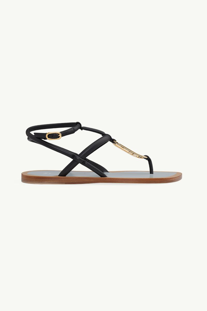 FENDI Women O’Lock Ankle Strap Thong Sandals in Black Nappa Leather 0