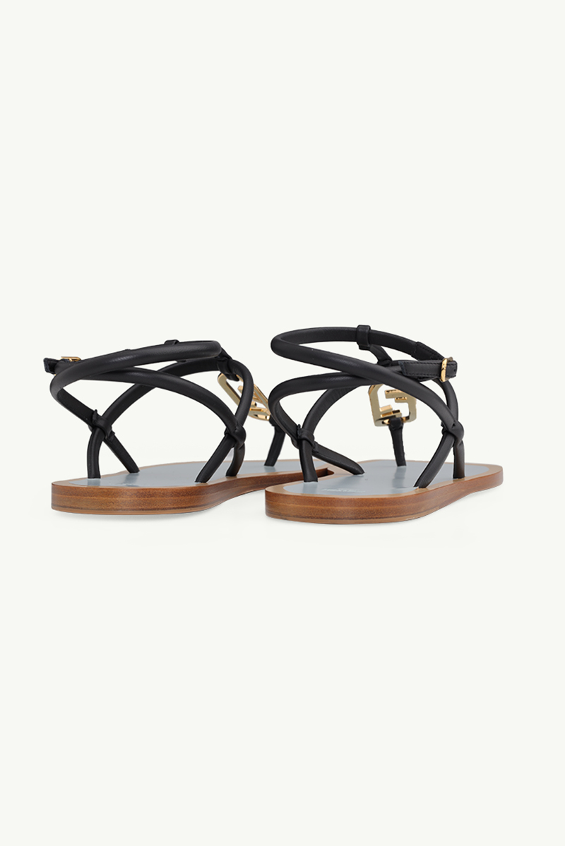 FENDI Women O’Lock Ankle Strap Thong Sandals in Black Nappa Leather 2