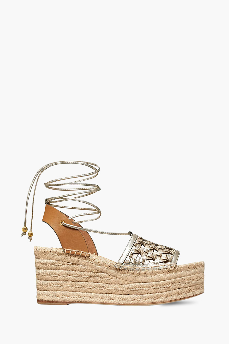 TORY BURCH Women Basket-Weave Platform Espadrilles Sandals in Spark Gold 0