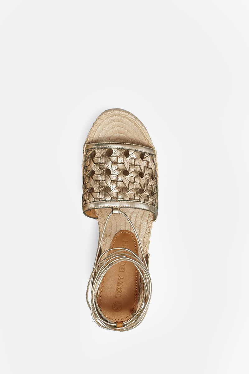 TORY BURCH Women Basket-Weave Platform Espadrilles Sandals in Spark Gold 2