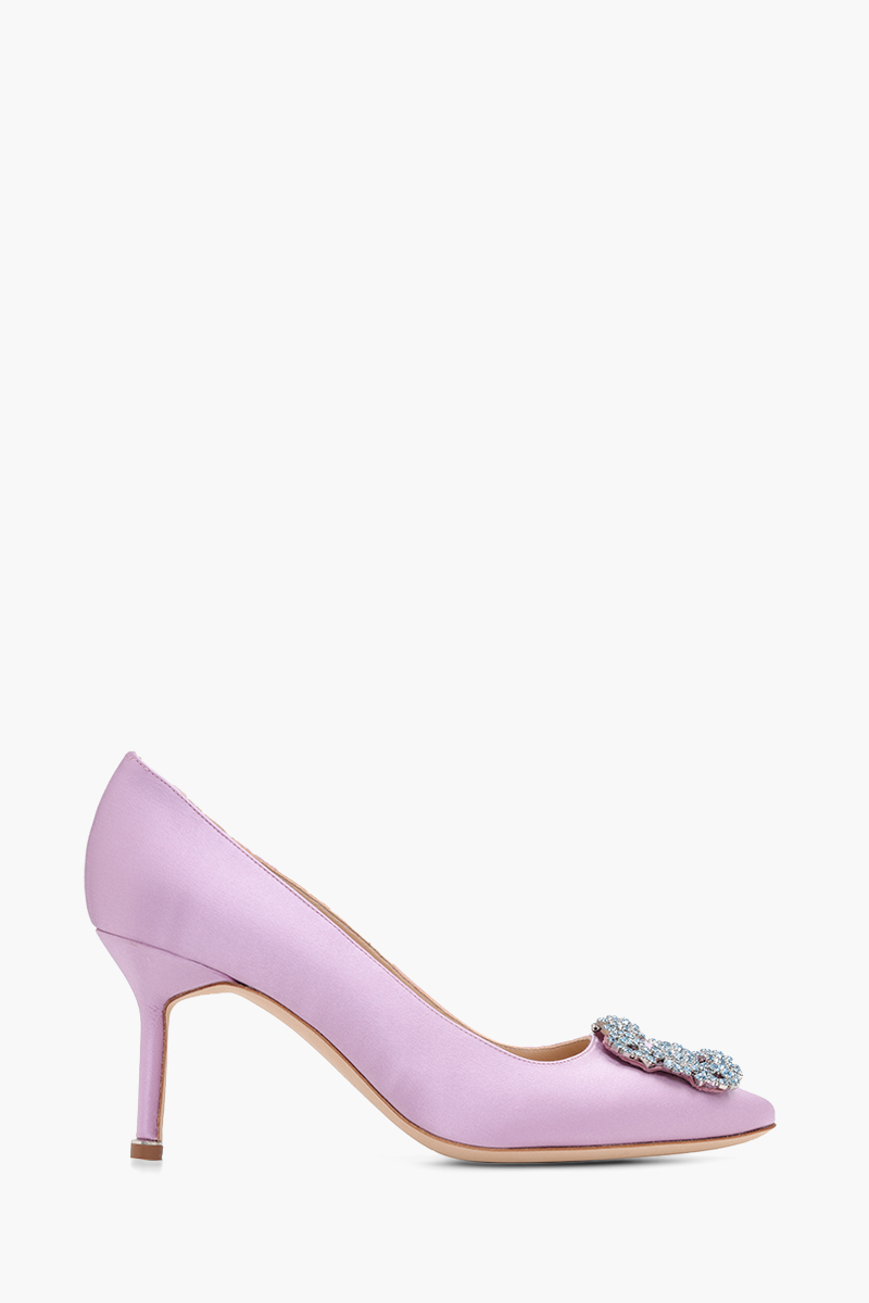 MANOLO BLAHNIK Hangisi 7cm Pumps in Purple Satin with Light Blue Crystal 0