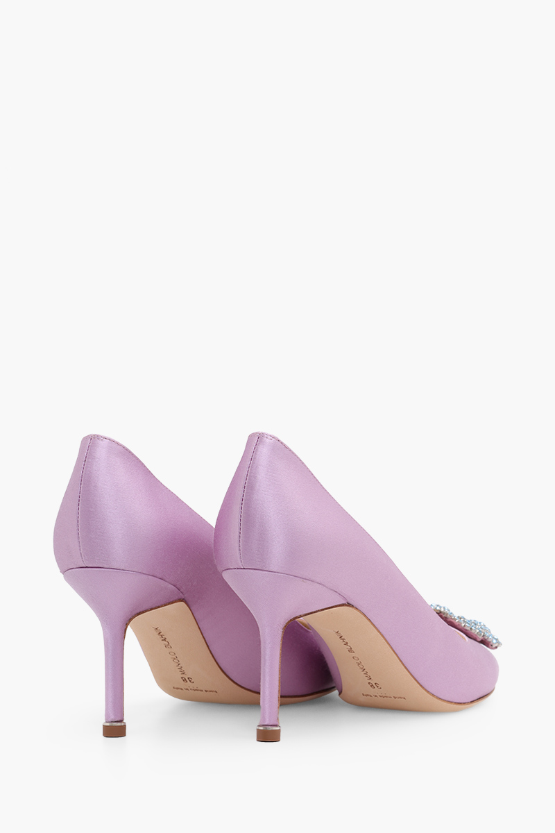 MANOLO BLAHNIK Hangisi 7cm Pumps in Purple Satin with Light Blue Crystal 2