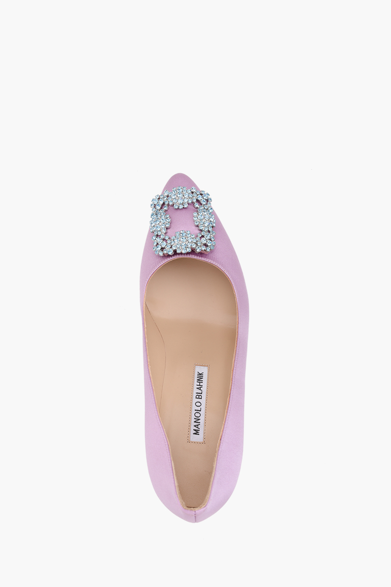 MANOLO BLAHNIK Hangisi 7cm Pumps in Purple Satin with Light Blue Crystal 3