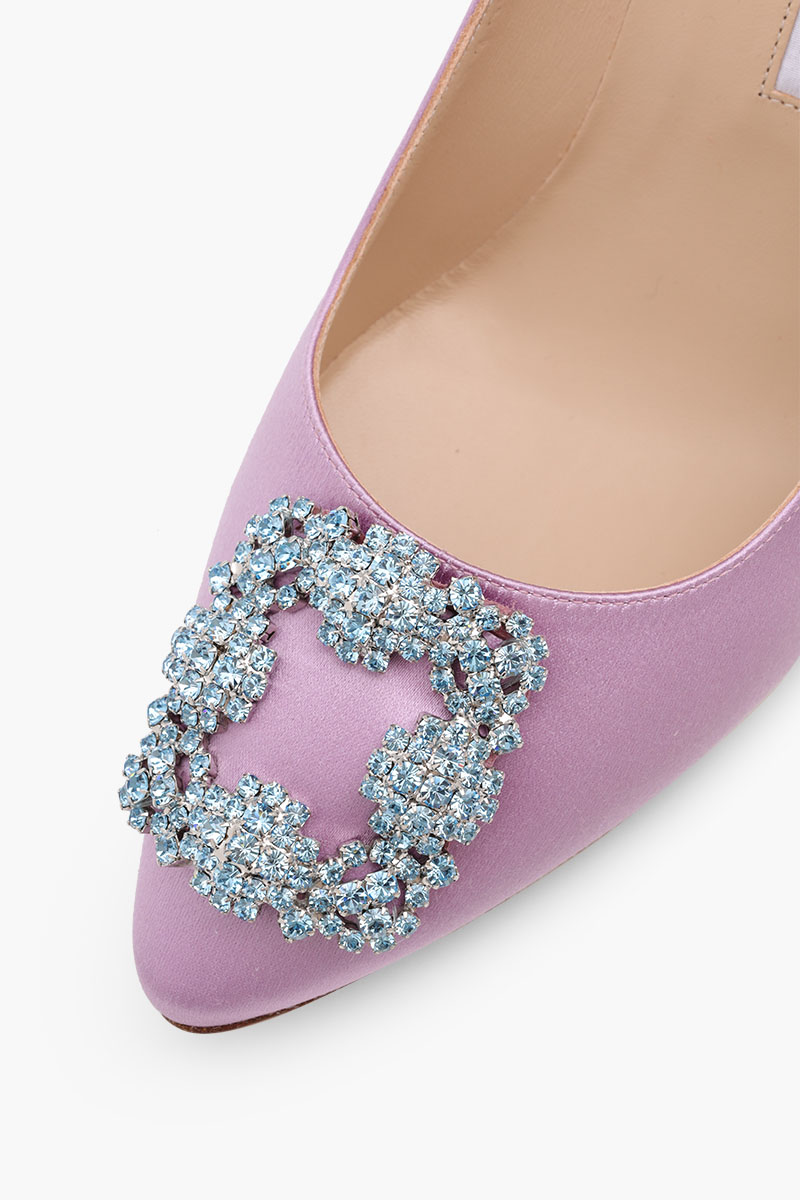 MANOLO BLAHNIK Hangisi 7cm Pumps in Purple Satin with Light Blue Crystal 4