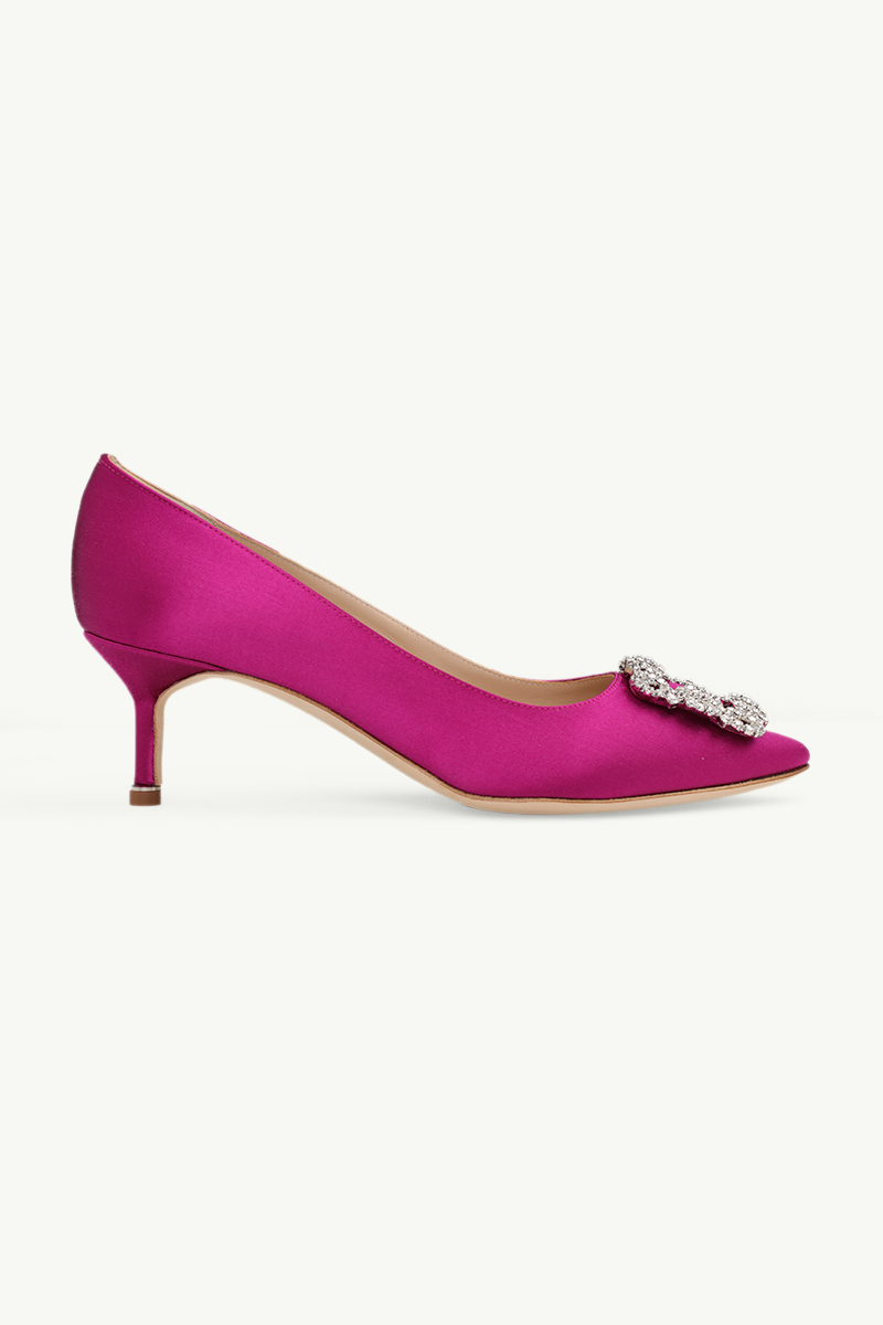 MANOLO BLAHNIK Hangisi 5cm Pumps in Fuchsia Satin with White Crystal 0