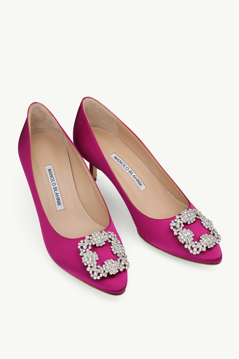 MANOLO BLAHNIK Hangisi 5cm Pumps in Fuchsia Satin with White Crystal 1