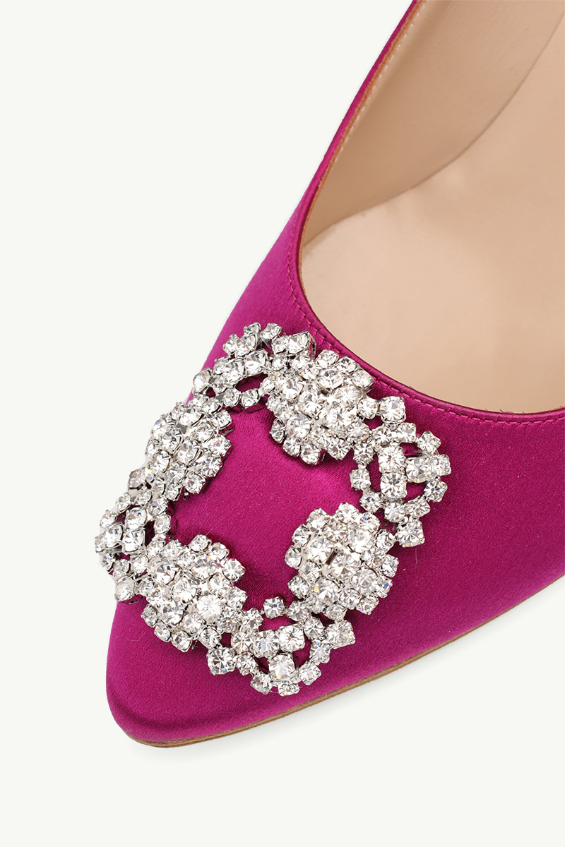 MANOLO BLAHNIK Hangisi 5cm Pumps in Fuchsia Satin with White Crystal 4