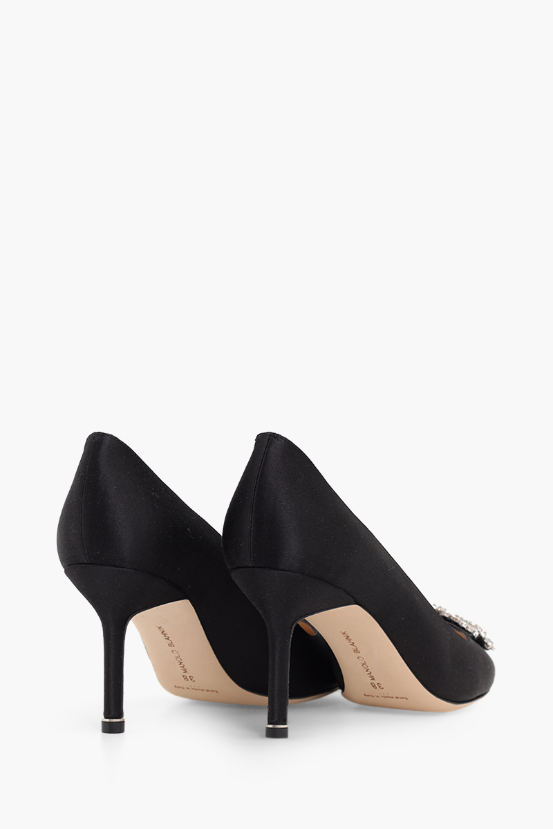 MANOLO BLAHNIK Hangisi 7cm Pumps in Black Satin with White Crystal 2