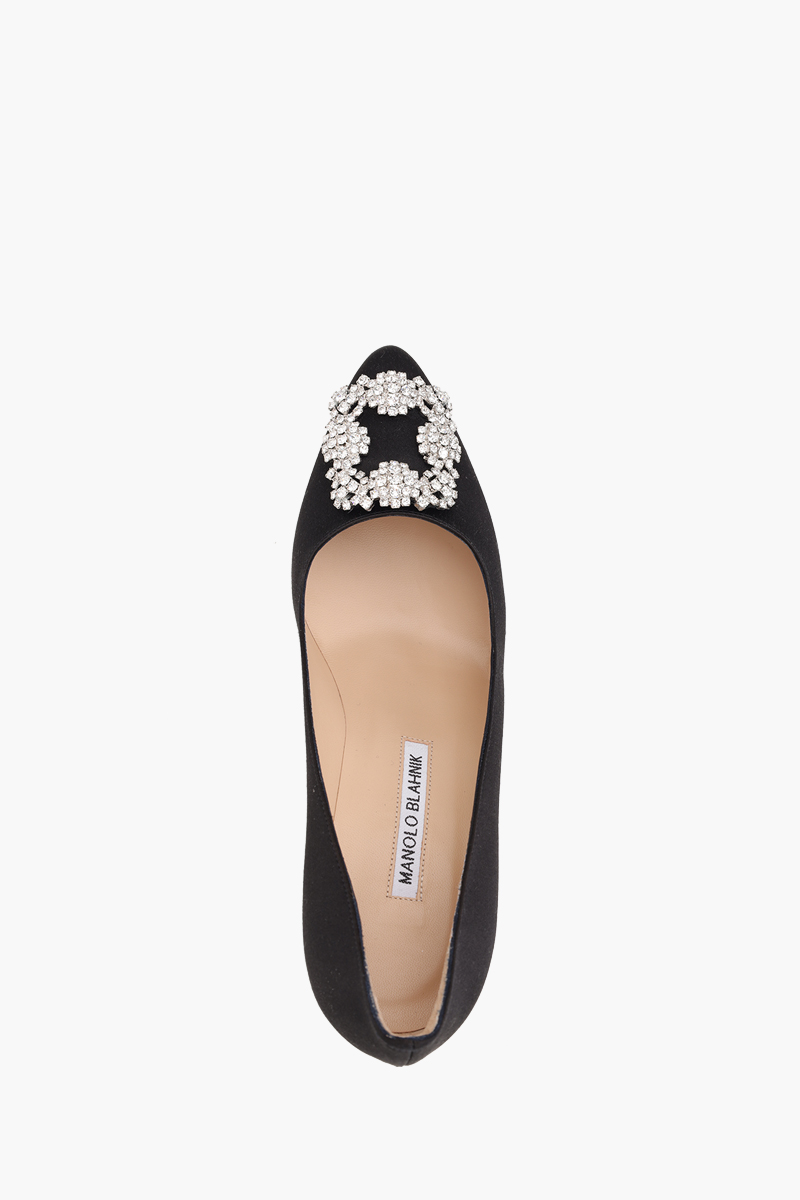 MANOLO BLAHNIK Hangisi 7cm Pumps in Black Satin with White Crystal 3