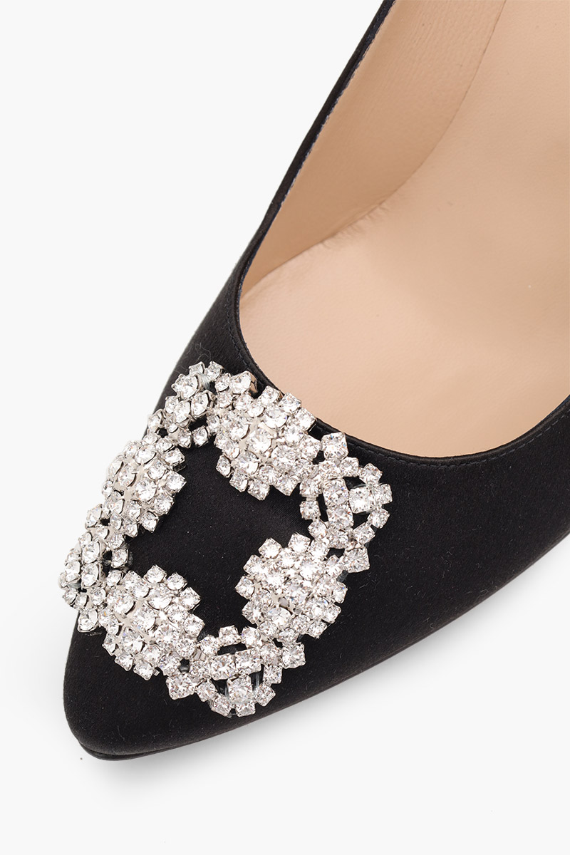 MANOLO BLAHNIK Hangisi 7cm Pumps in Black Satin with White Crystal 4