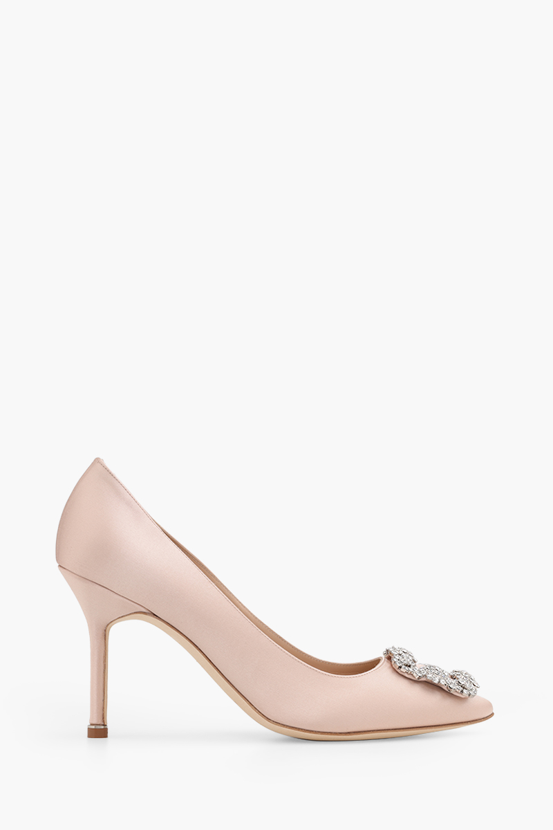 MANOLO BLAHNIK Hangisi 9cm Pumps in Dark Nude Satin with White Crystal 0