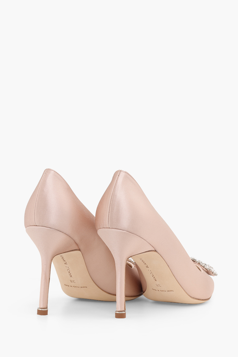 MANOLO BLAHNIK Hangisi 9cm Pumps in Dark Nude Satin with White Crystal 2